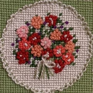 VTG Framed Needlepoint Bouquet Wall Art